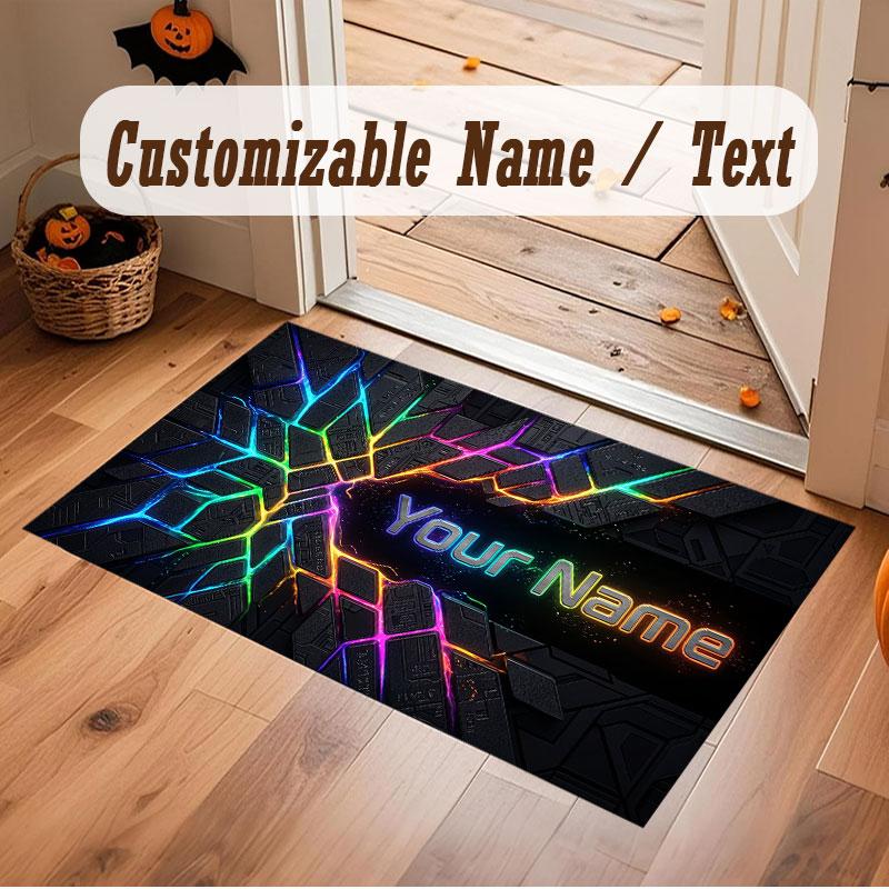 Abstract Geometric Theme Crystal Velvet Floor Rug Personalized Custom Name Text Warm Carpet Home Decoration