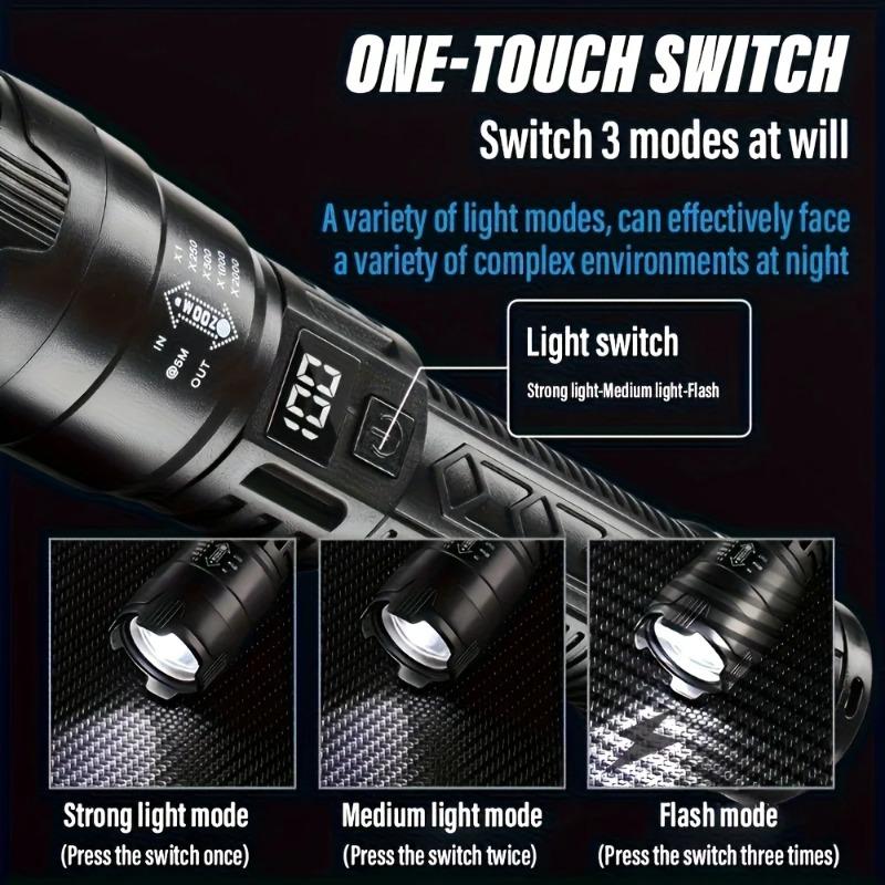 High Power LED Flashlight Built-in Battery USB Rechargeable Strong Light LED Torch Outdoor Camping Emergency Lantern