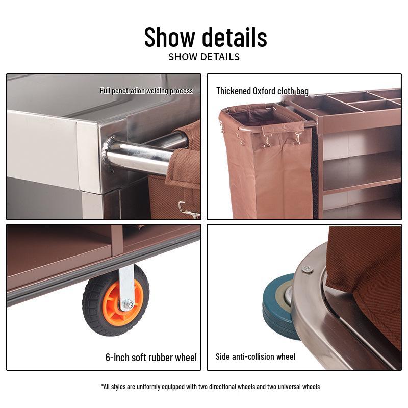 Hotel Linen & Room Service Cart – Stainless Steel Double-Sided Trolley for Cleaning & Sanitation.