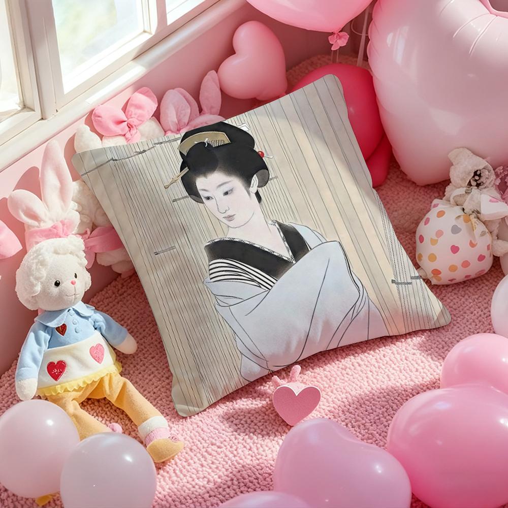 Japanese Lady Classic Cushion Cover Pattern Printed Pillowcase for Living Room Sofa Cushion Cover & Bedroom Decor