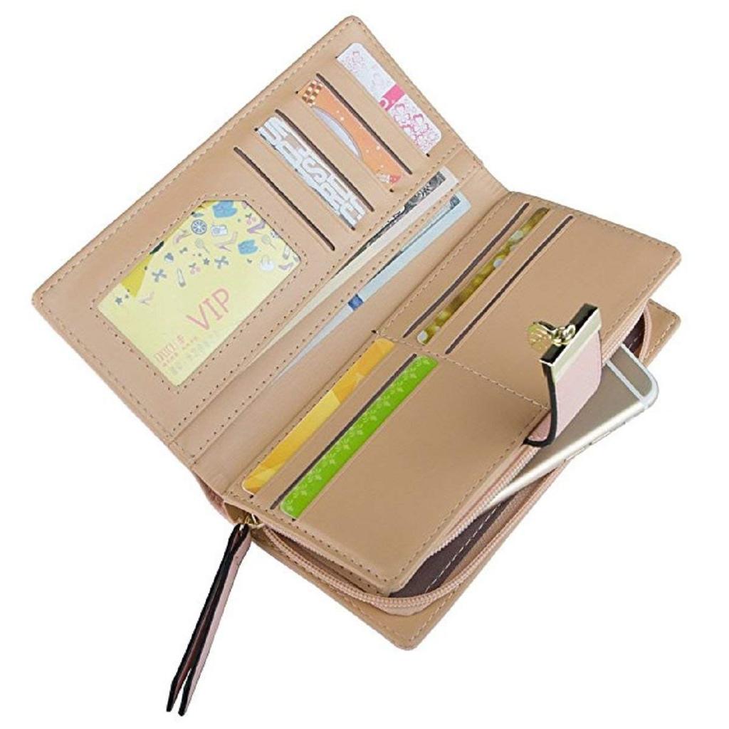 Rose Gold Vegan Leather Women's Leaf Bi-fold Card Coin Holder Long Purse Clutch Wallet