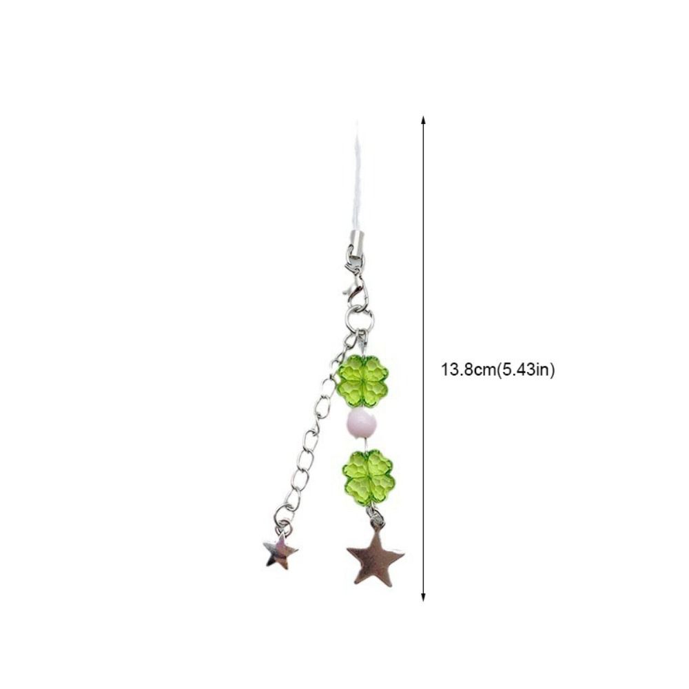 Summer Lucky Grass Phone Charms Green Four-leaf Clover Beaded Keychain Bag Pendant   Gifts