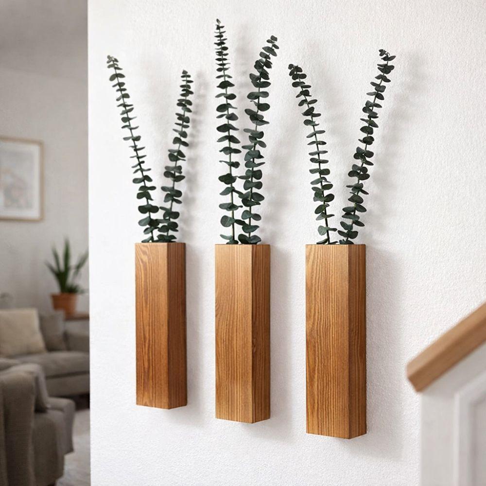 Wall-mounted Wood Wall Planter Handmade Hanging Flower Vase Modern Flower Holder Living Room