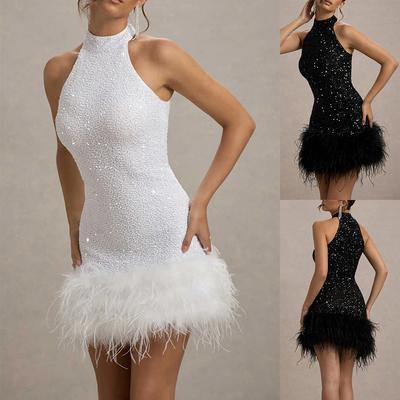 Women's New Sexy Sleeveless Slim Shiny Plush Dress Dress Sequins