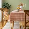 Linen Cotton Check Fringe Tablecloth Simple Rectangular Dining Table Cover