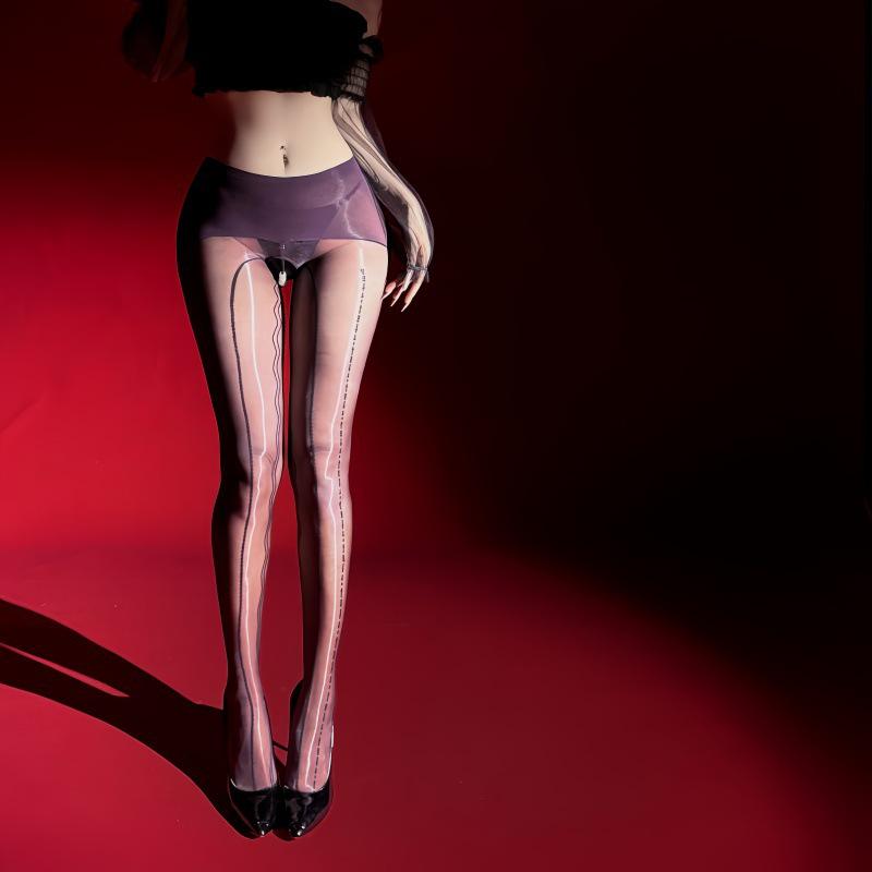 Pearl Pendant Aurora Oil Gloss Stockings: Super Thin, Detachable, Transparent, Crotchless Lingerie Stockings for Women One Size фиолетовый