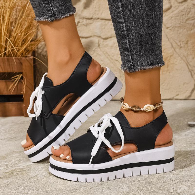 Plus Size Shoes for Women 36-43 Summer Fashion Wedges Platform Lace Up Comfortable Sandals Casual Non-slip Footwear