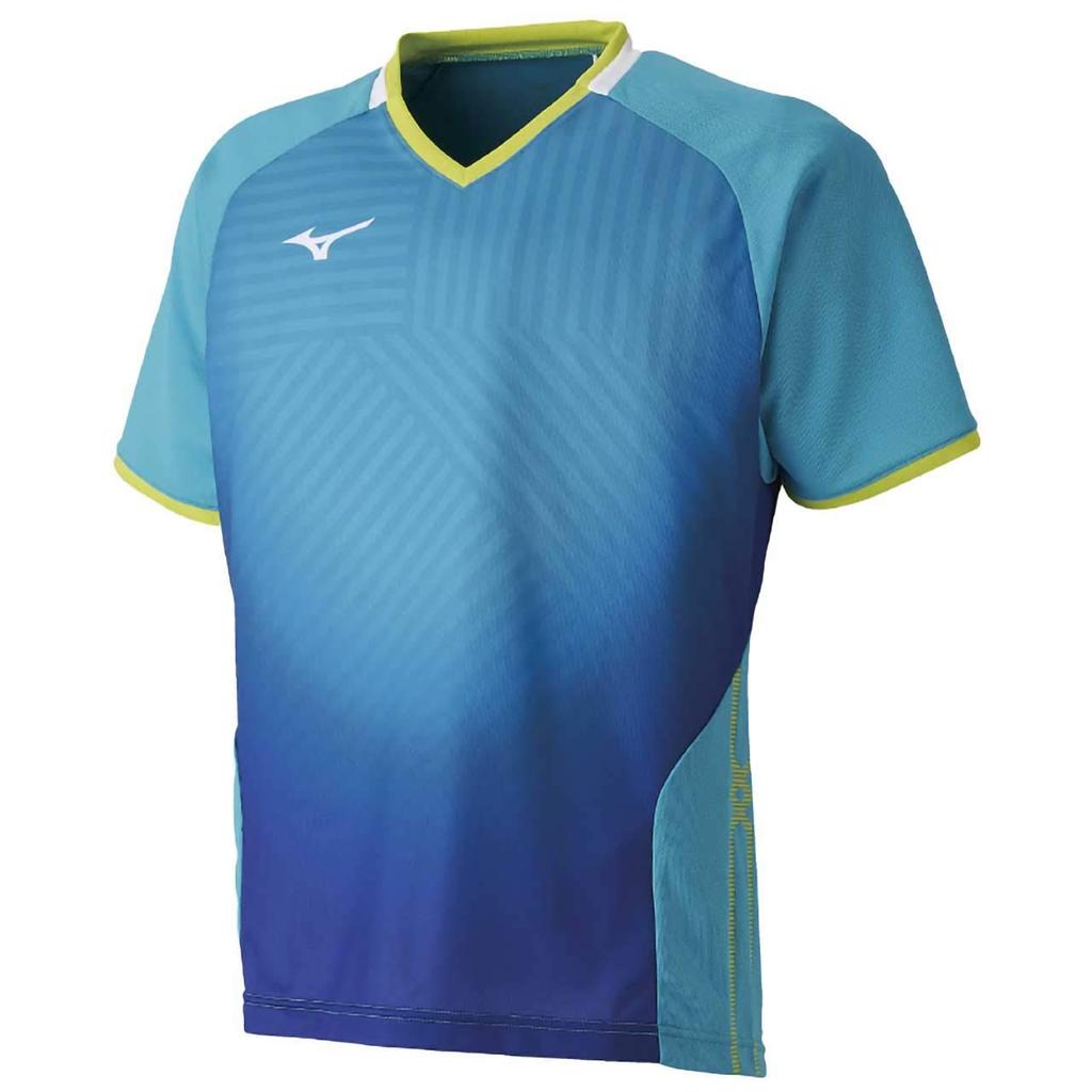 Mizuno Table Tennis Game Short Dynamotion JTTA Peacock XS Shirt, Sleeve, Standard, Fit, Moisture-Wicking, Quick-Drying, 82JA9001, Blue,