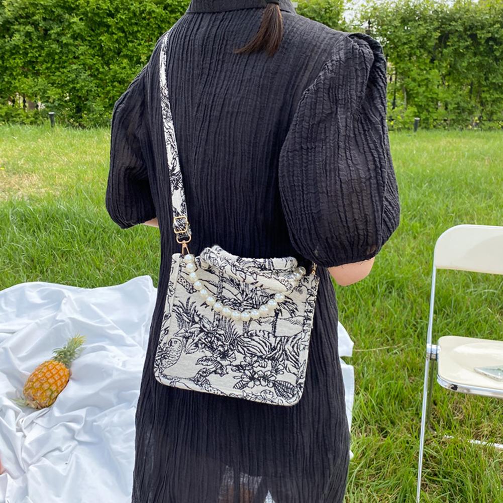 

Универсальная мягкая холщовая сумка в стиле ретро, ​​складная женская холщовая сумка на плечо с принтом, повседневная женская сумка с жемчужной ручкой сверху