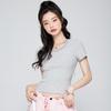 Handsome commuting style versatile T-shirt for women: slim fit round neck striped short sleeved base top