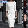 Novamix Women's Fashion Summer Spring One-shoulder 3/4 Sleeves Solid Color Print Casual Dresses