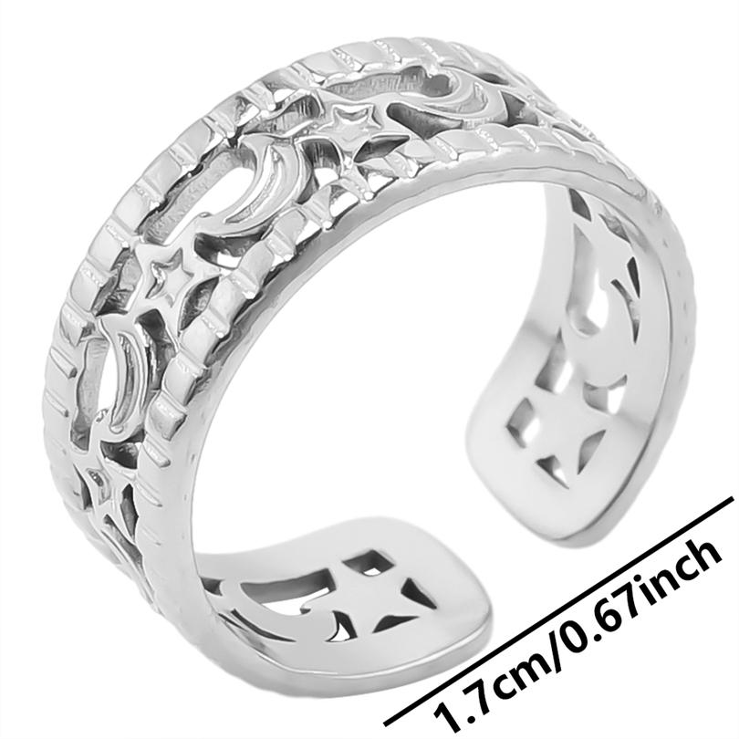 Punk Male Jewelry Mushroom Bone Moon Star Ring Stainless Steel Adjustable Rings For Women Men Accessories Leaf Finger Bague Gift