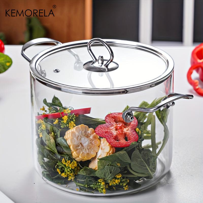 KEMORELA 1 PIÈCE Casserole en Verre 2,5 L / 3,5 L Résistante à la Chaleur Casserole à Mijoter Poignées Doubles Casseroles avec Couvercle Ustensiles de Cuisine en Verre Borosilicaté