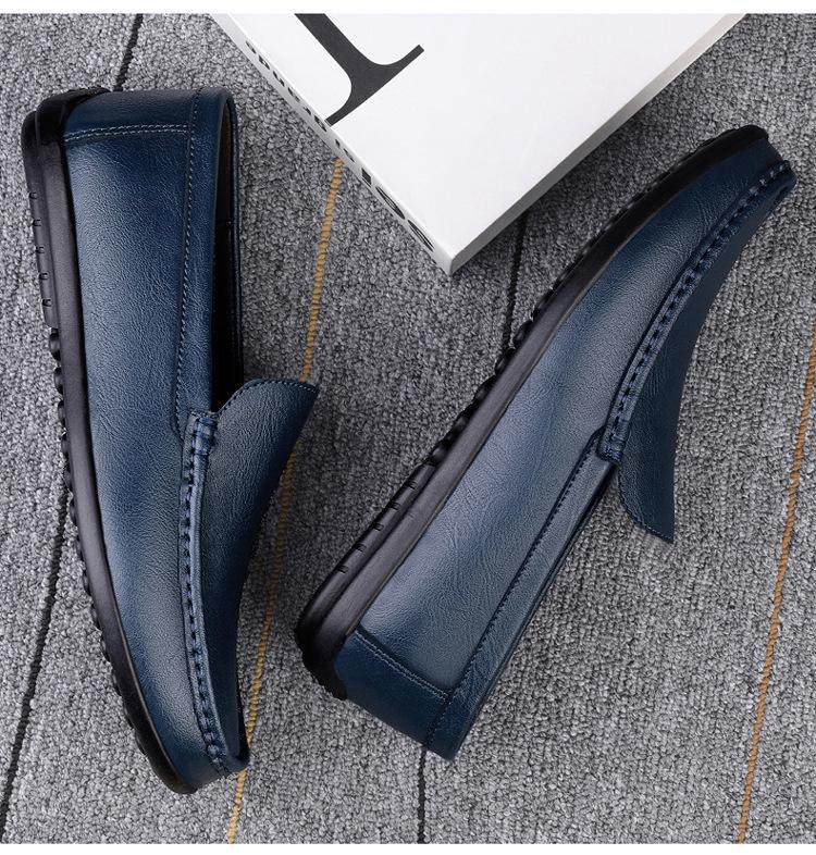 Men's Genuine Leather Slip-On Driving Shoes - Soft Sole Business Casual Flats, Large Size