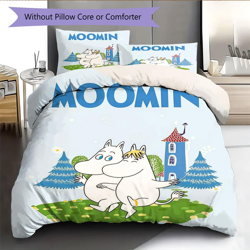 Moomin Pattern Bedding Home Decoration Birthday Gift ( 1 duvet cover + 2 pillowcase, without core),fan merchandise.