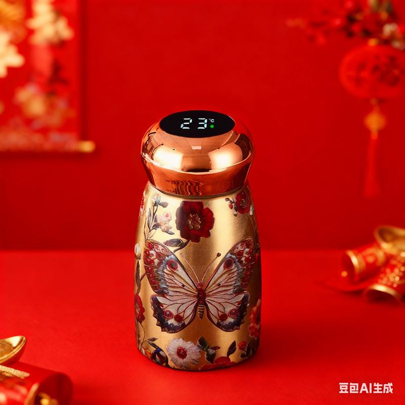 New Guochao Mini Stainless Steel Intelligent Temperature Display Thermos Cup Portable Creative Pocket Cup Mushroom Cup Men's and Women's