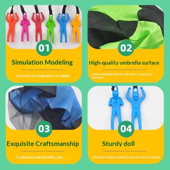 3 Bucăți Jucărie Parașută pentru Copii Jucării de Curte în Aer Liber Promovează Jocul Activ Vârste 3+ Mini Parașută Zmeu din Nailon Fără Încurcături pentru Jocuri de Grup Petreceri de Ziua de Naștere