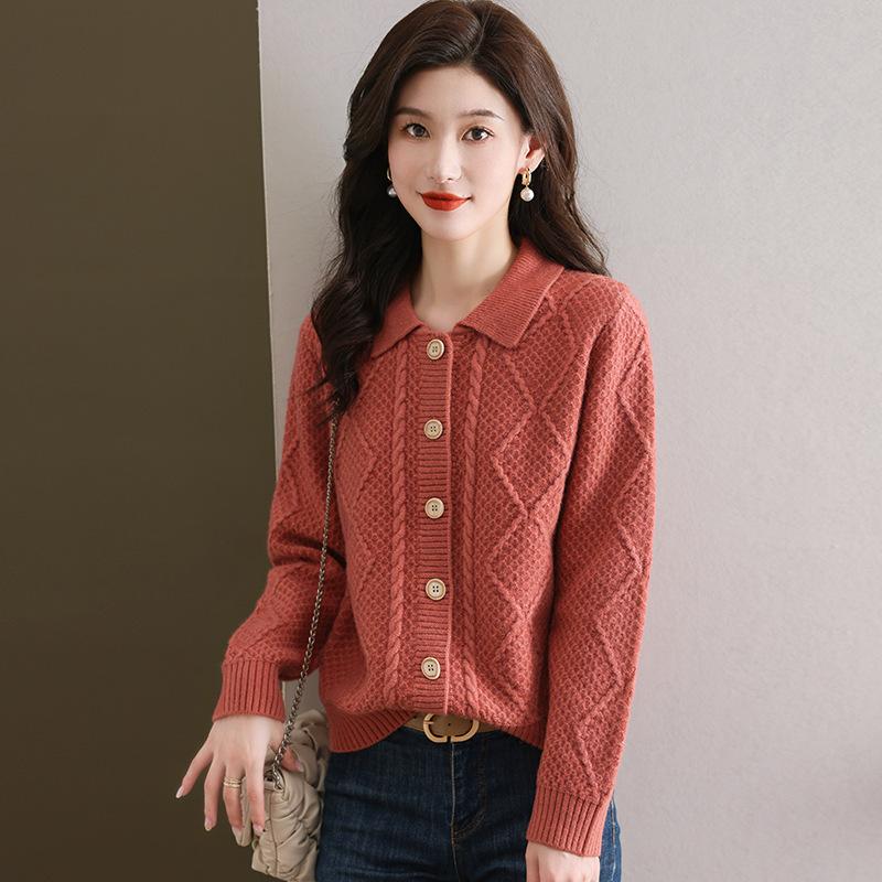 Autumn Collar Knitted Sweater Cardigan Women's Short Sweater Jacket Women's Spring and Autumn