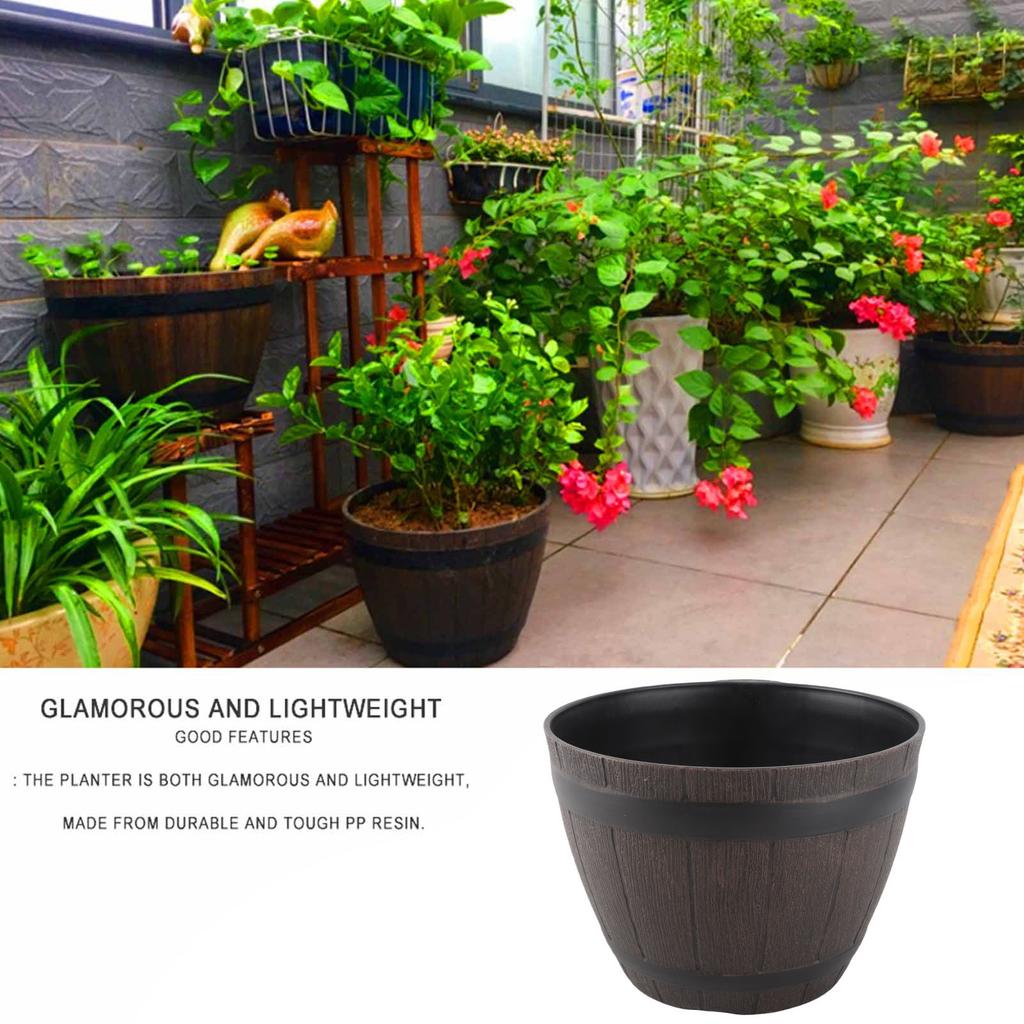Imitation Wooden Plant Pot PP Resin Flower Pot Imitated Wood Planting Planter