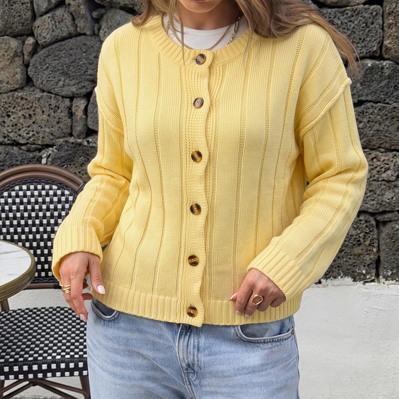 TikTok Europe Wool Knitted Cardigan: 2026 Autumn/Winter Casual Long Sleeve Loose Sweater Coat for Women