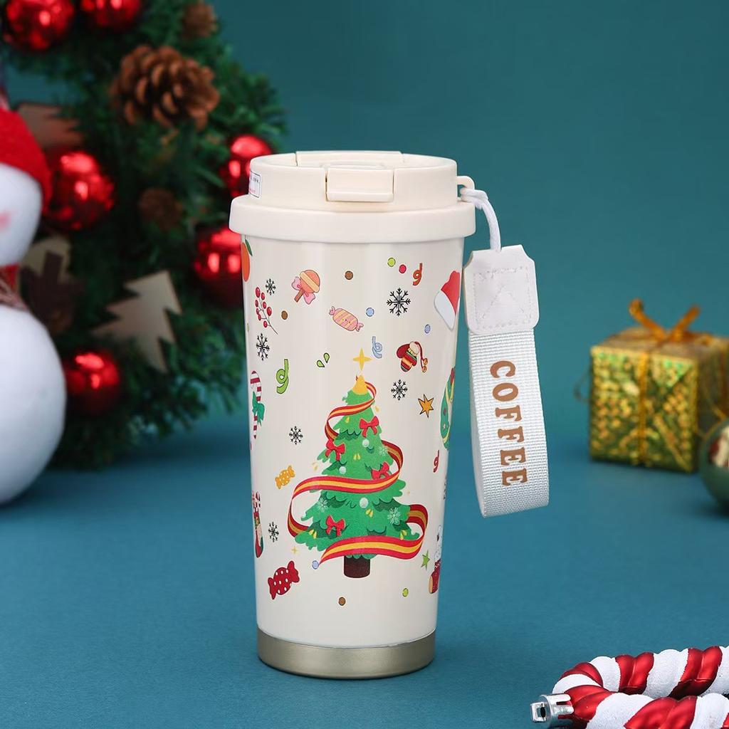 500ml Christmas Thermos Cup  Portable Coffee Mug Stainless Steel Vacuum Flasks Cold&Hot Insulated Xmas Gift Cup Santa Claus Mug