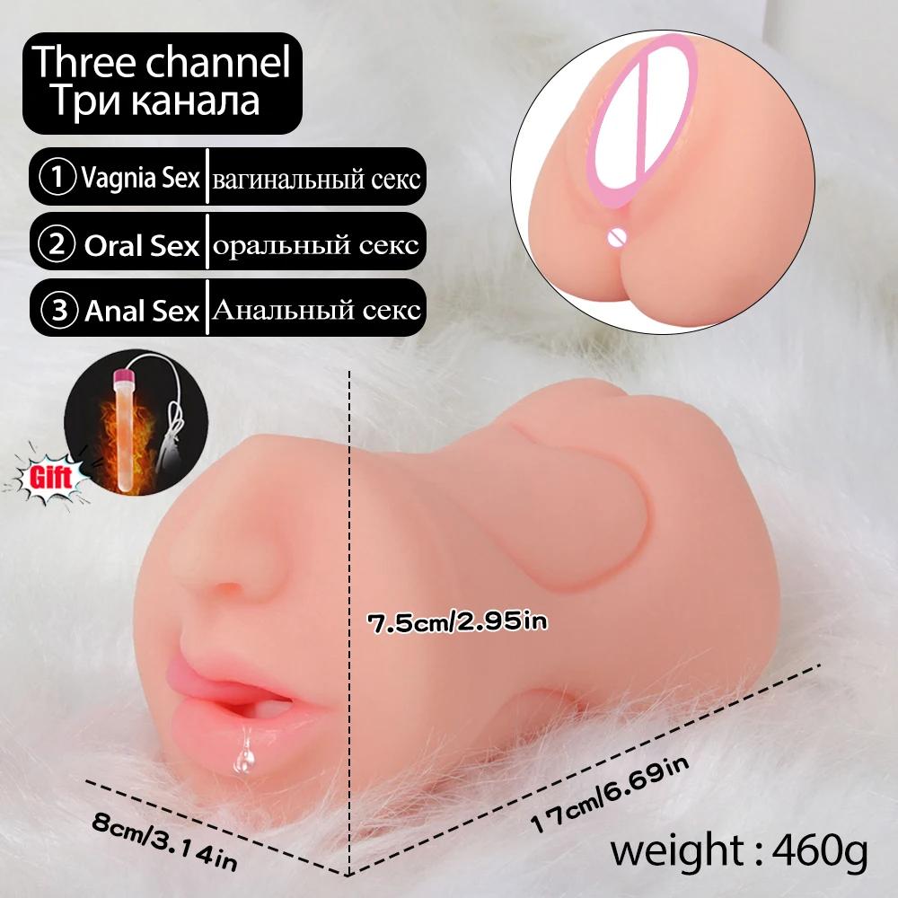 3 in 1 Masturbatorbecher für Männer Vagina Pussy Realistisch Eng Künstliche Vagina Anus Sexspielzeug Mund Texturiertes Masturbationswerkzeug für Männer