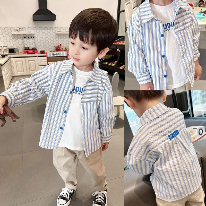 Boys Striped Long Sleeve Cotton Shirt Spring Autumn Korean Kids Top 80