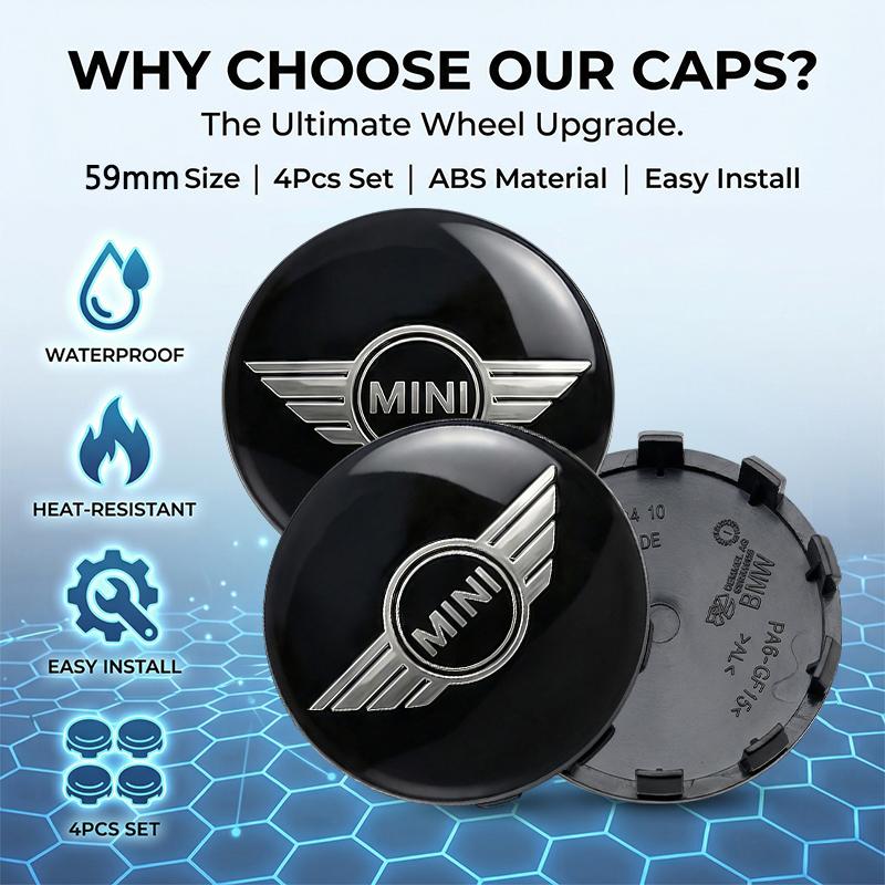 4 PZ 60mm Coprimozzi Centrali per Cerchi Auto Stile Emblema Badge Adesivo Per MINI Cooper Fridge One F56 R56 R57 R58 R59 R60 JCW Countryman Clubman