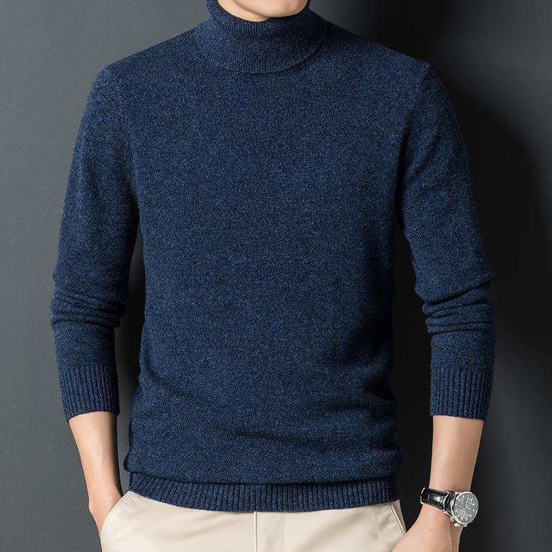 Spring And Autumn Men'S Middle-Aged And Young High Neck Long Sleeve Casual Simple Comfortable Soft Wool Sweater