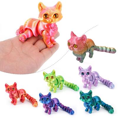 3D-gedruckte Katzenfigur Bewegliche Gelenke Katzenfigur Gelenkiges Tiermodell Spielzeug Heim Büro Bücherregal Schreibtischdekoration Ornament