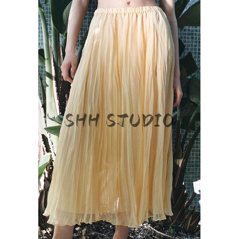 Spring New Women's Clothing Long Asymmetric Hem Mid-Waist Wrinkle Effect Skirt 4786099