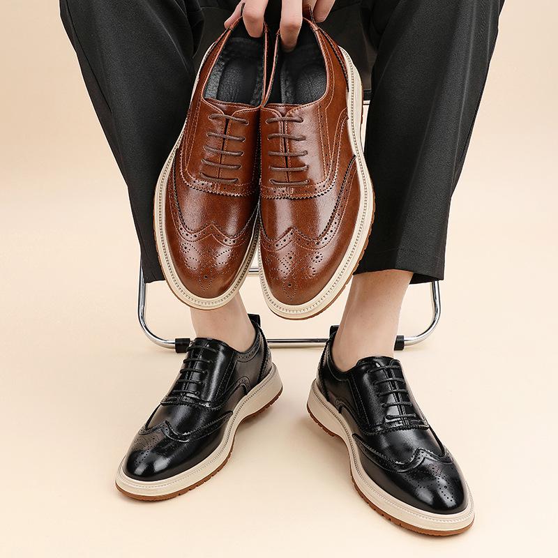 2026 Spring Men's Brogue Shoes: Korean Style, British Trend, Breathable, Formal Leather for Weddings and Business