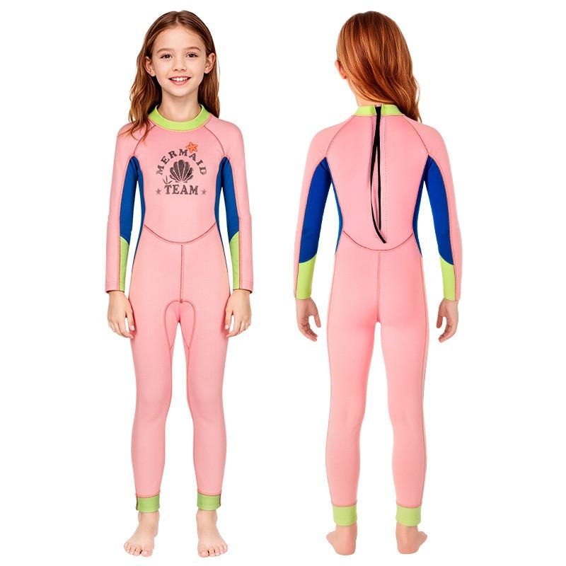Kids 2.5mm Neoprene Wetsuit Girls Full Body Long Sleeve Snorkeling Surfing Swimsuit With Warmth Protection