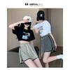 Striped Casual Sports Shorts Women's Summer Korean Version of Elastic High Waist Loose Everything Big Size Wide Leg Hot Pants