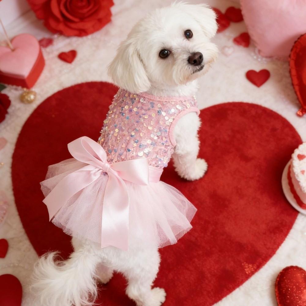 Sequin Pet Princess Dress Lace Bow Dog Tulle Skirt Pet Wedding Dresses  Party Wear
