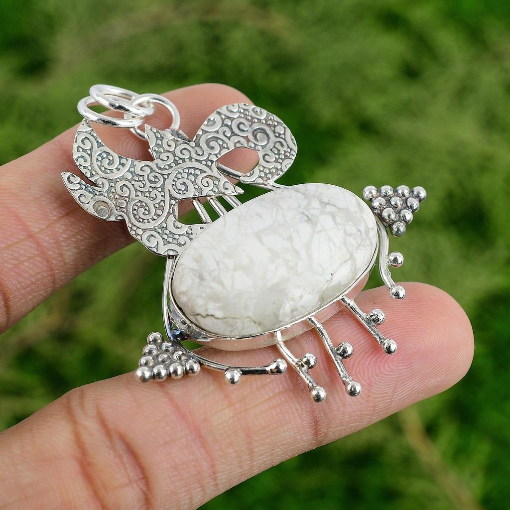Daughters Day Deal Sterling Silver Howlite Gemstone Trendy Bezel Unique Pendant
