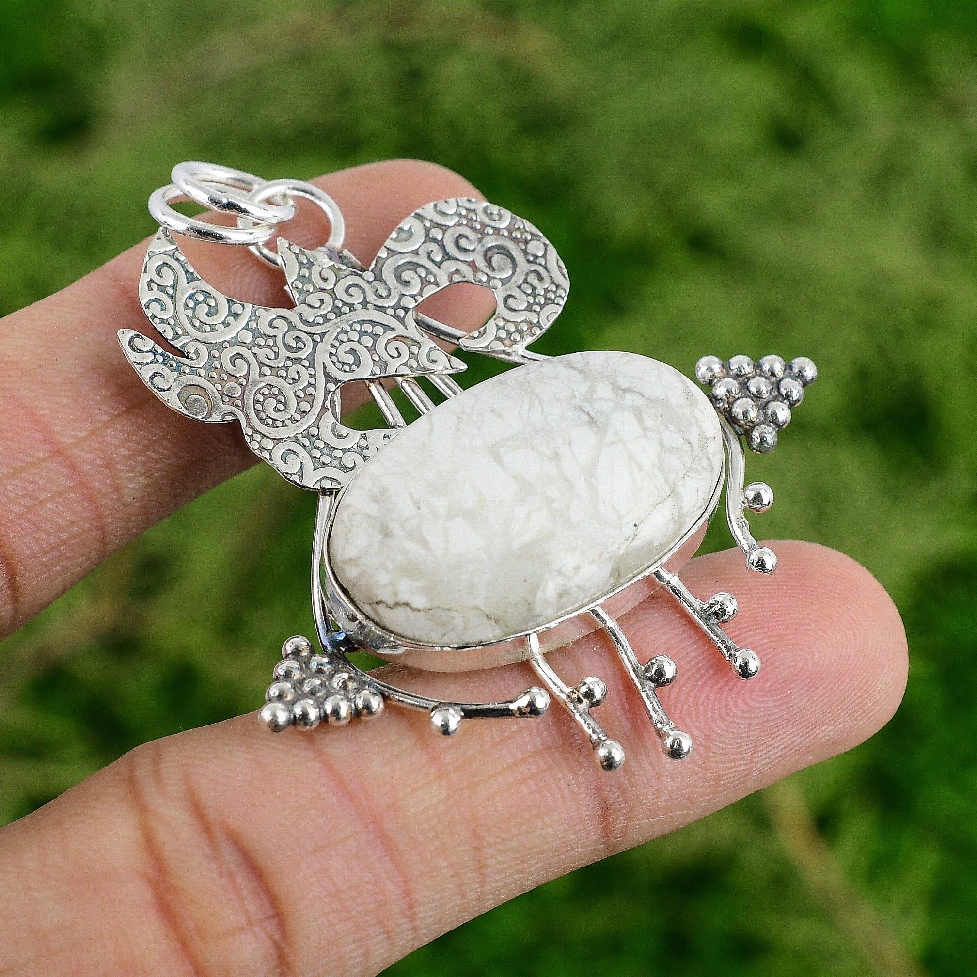 

Daughters Day Deal Sterling Silver Howlite Gemstone Trendy Bezel Unique Pendant