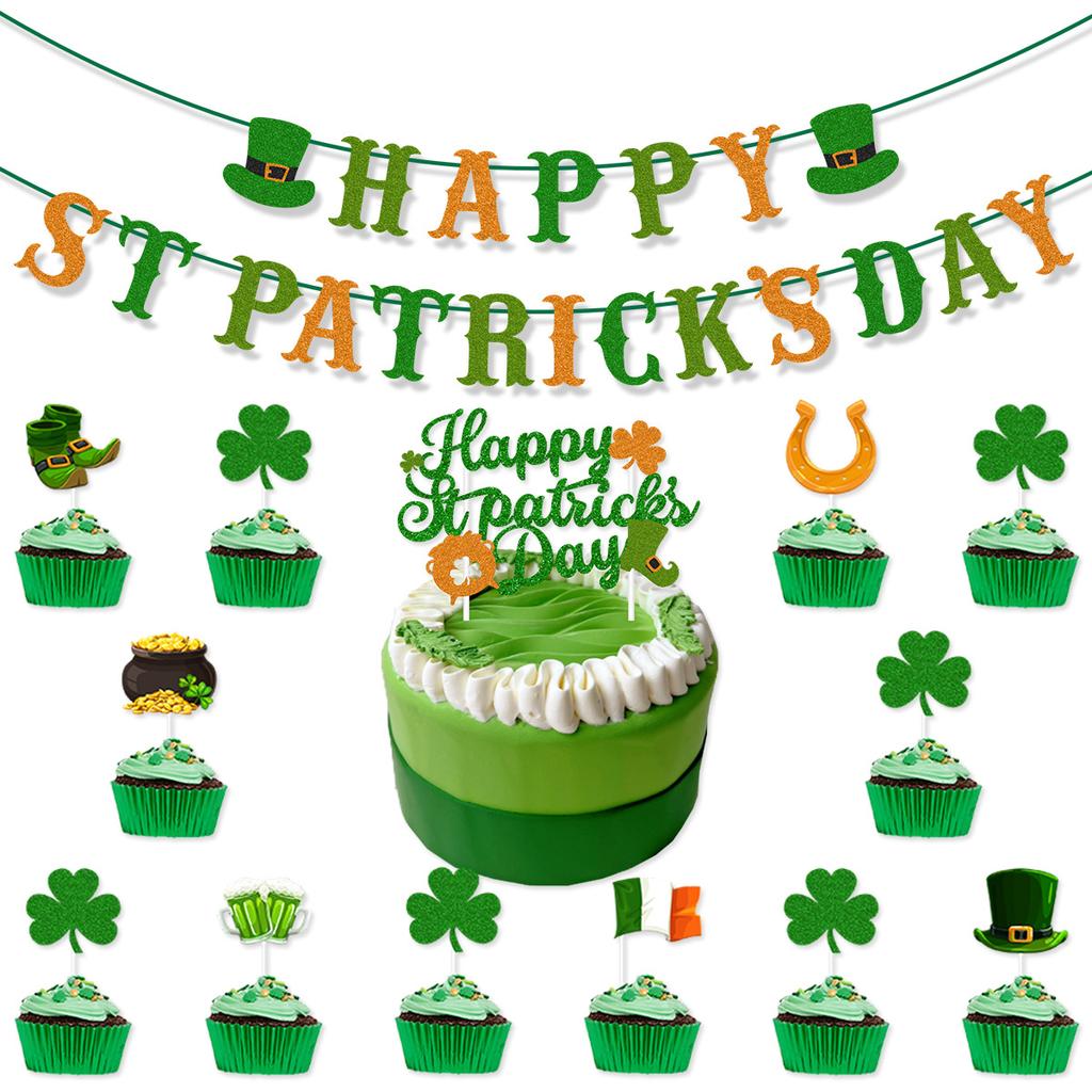 St. St. Patrick's Day Themen-Dekoflaggen-Ballon-Set Irische Festival-Atmosphären-Arrangement Kuchenstecker