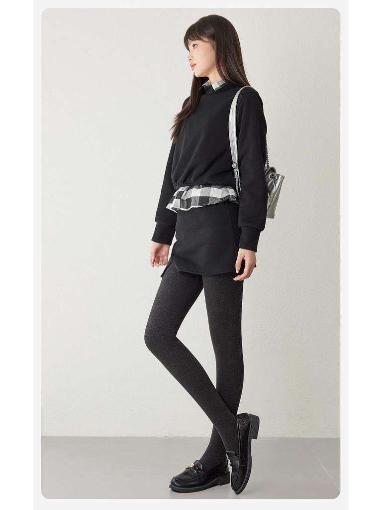 Korean-Style Fleece-Lined Cotton Leggings with Tummy Control and Long Socks for Women, Perfect for Autumn and Winter