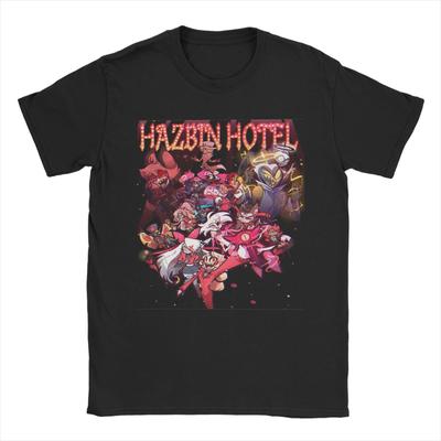 Vintage Hazbins Hotels Alastor Anime Trička pro Muže Kulatý Výstřih 100% Bavlna Trička Krátký Rukáv Unikátní Oblečení