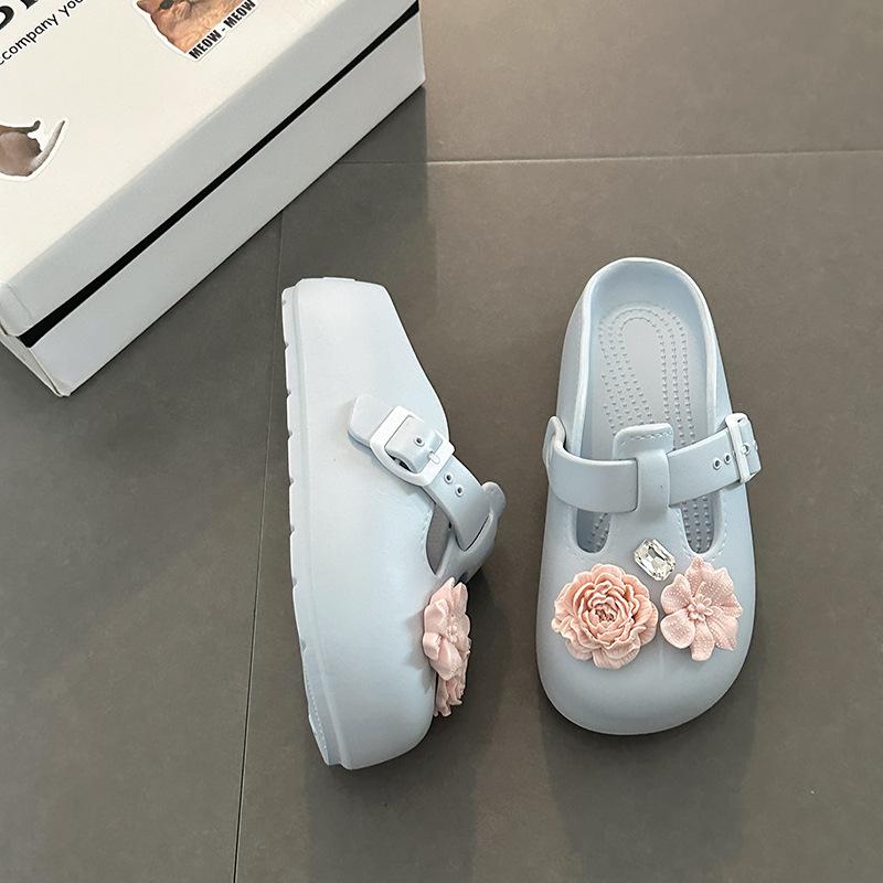 Flowers Cute Cartoon Girl Bag Head Slippers Summer Fashion Casual Camellia Outside the Beach Thick Bottom Cool Slippers