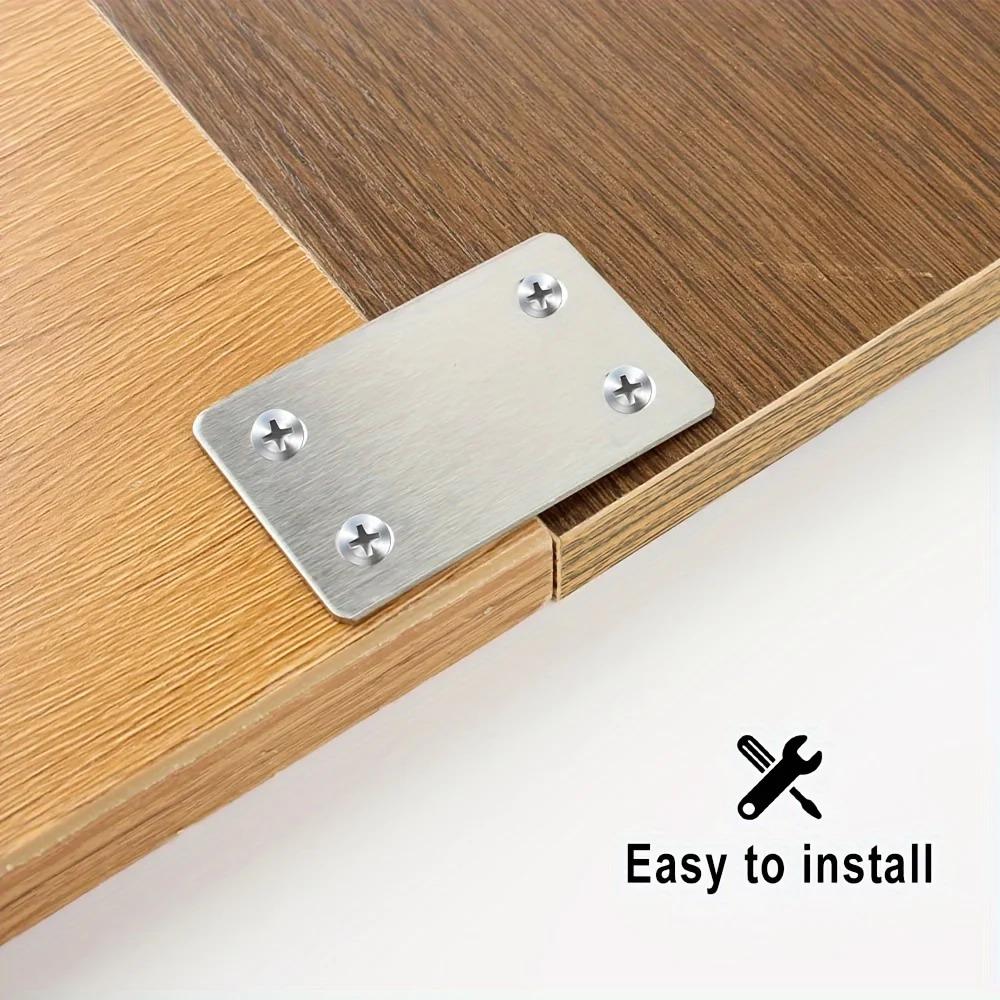 50-10PCS Stainless Steel Flat Right Angle Bracket Repair Board Furniture Fixed Connection Four Hole Corner Bracket with Screws