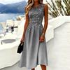 Sleeveless Casual Midi Dress with Round Neck Floral Print Waist Detail Fit and Flare Style Lightweight Fabric Summer Dress for Women