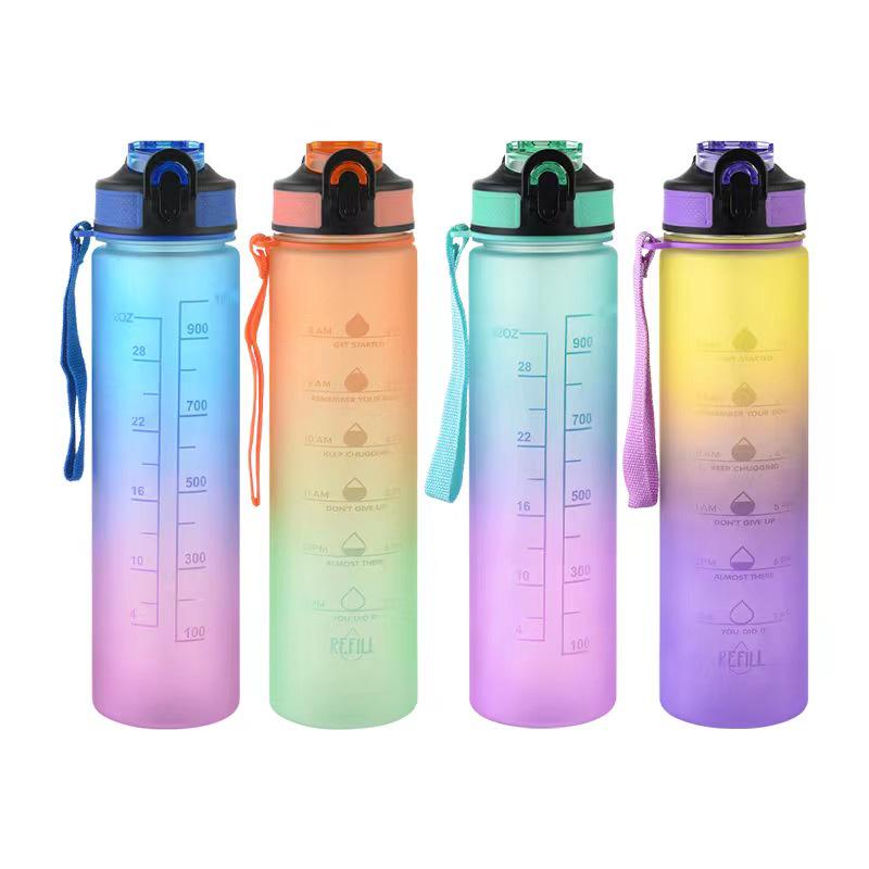 Gradient Color Large Capacity Bounce Lid Plastic Sports Water Bottle for Men and Women