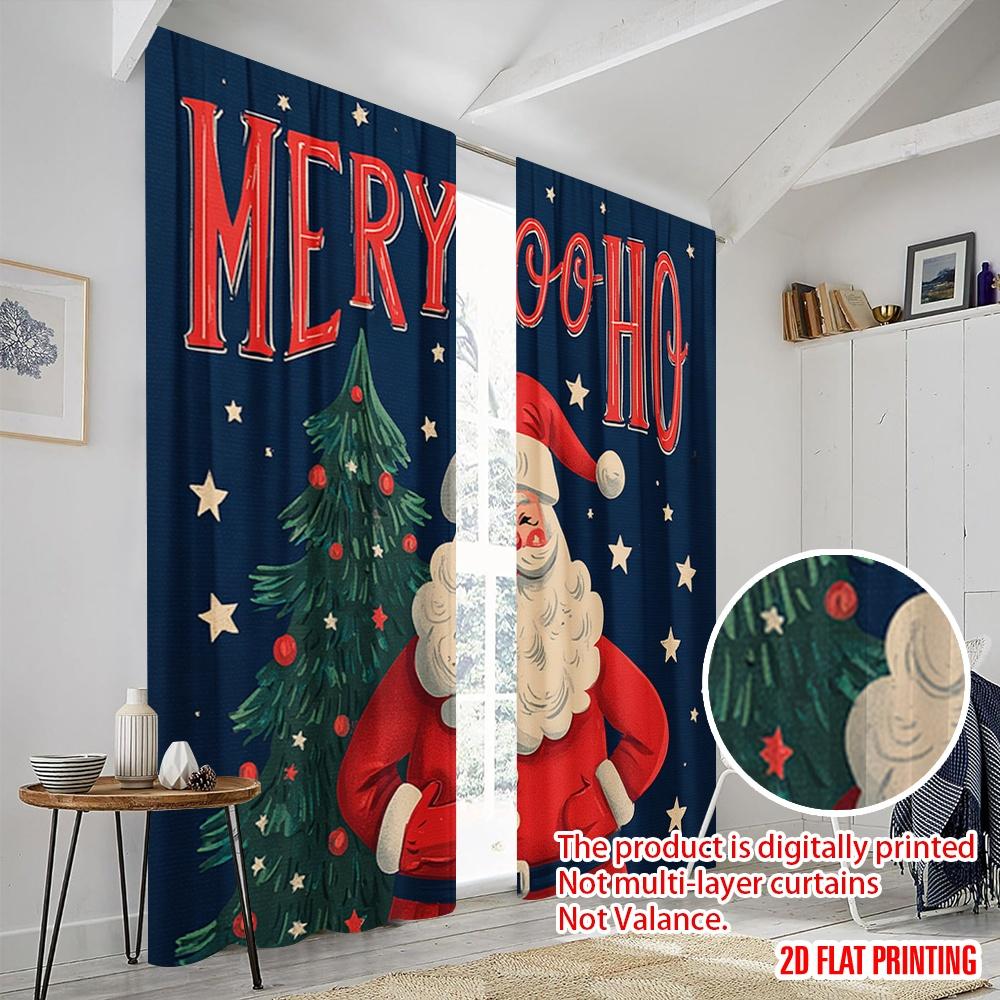 2pcs,2D plane printing Curtain Popular Santa Claus & Snowy Village Polyester (without rod) All Seasons Perfect for Various