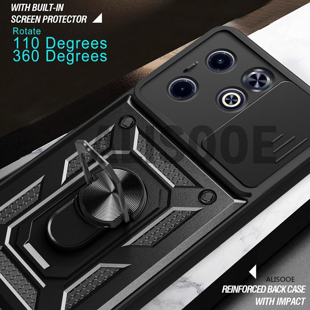 Slide Lens Capa for Infinix Hot 40i Smart 8 Case Armor Ring Stand Protection Phone Cover for Infinix Smart 8 Hot 40i Case