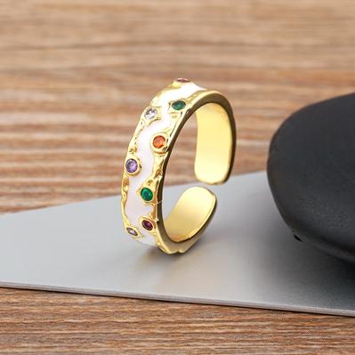Nidin Heißer Verkauf 6 Farben Kupfer Inlay Zirkon Charme Offene Ringe Verstellbar Für Frauen Männer Verlobung Hochzeitsfeier Finger Schmuck