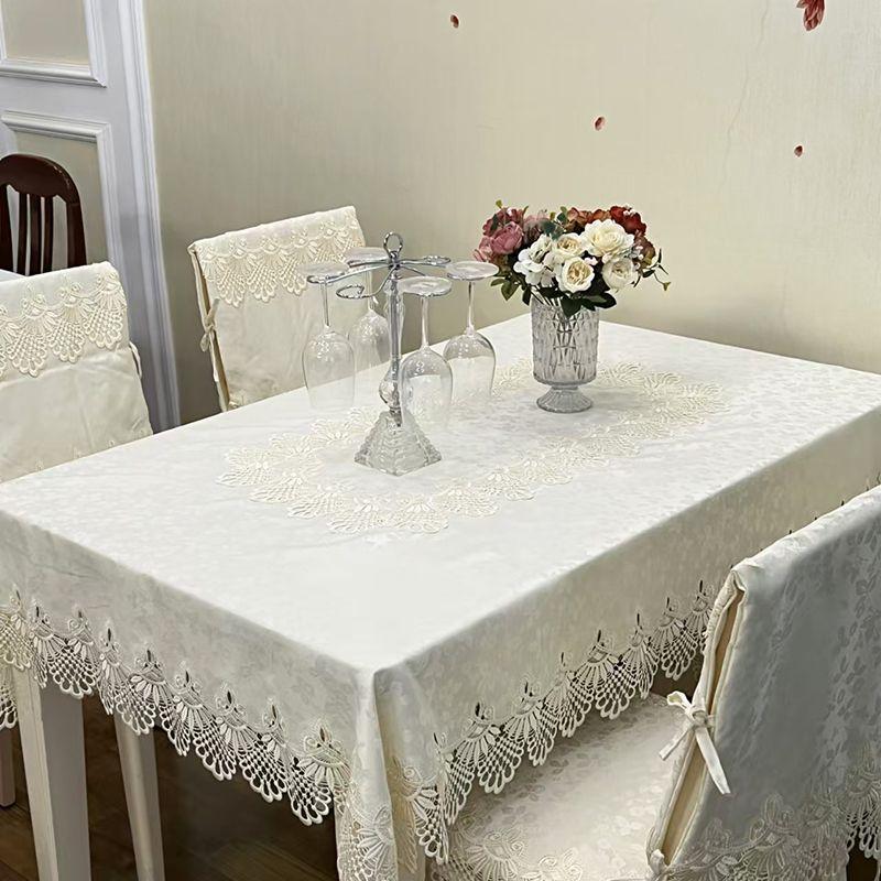 

Dining Tablecloth Accessible Luxury Fancy Fabric Chair Cover For Home Chair Cover Coffee Table Lace Rectangular French Tablecloth 1033 Elegant Rice Separate cushion