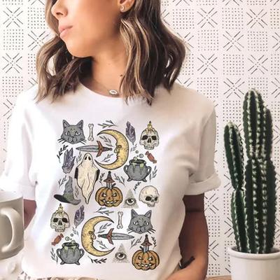 Mode Frauen Mond Schädel T Shirt Lustige Casual Oansatz Kurzen Ärmeln T-shirt Sommer Weibliche T-shirt