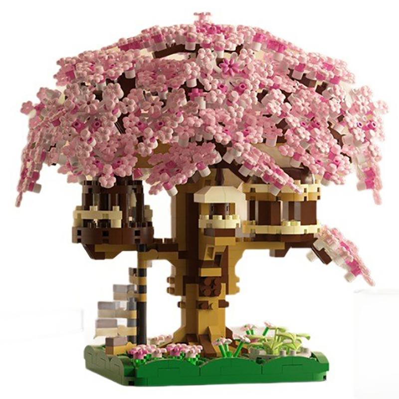 Pink Cherry Tree House Building Micro-Particle Building Block Classic Model Girl Series Difficult Assembly Toys